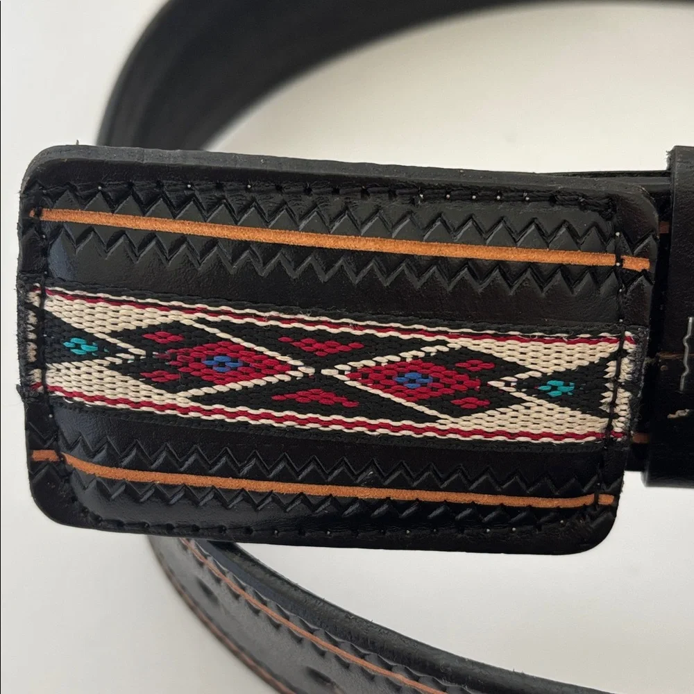 Vintage‎ Orona Aztec Southwestern Black Leather Handcrafted Belt Mens Size 34